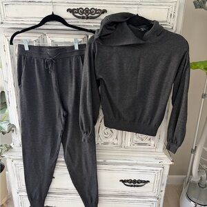 Lulu's Charcoal Gray Track Pants & Hoodie Set